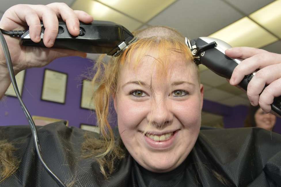 Kind-hearted Kirsty after a head-shave to raise money for an alopecia charity in May