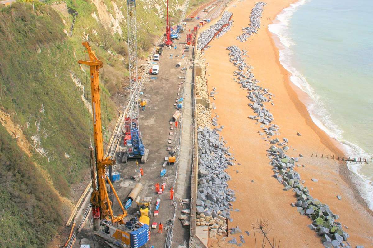 The rail repair works between Dover and Folkestone earlier this year.