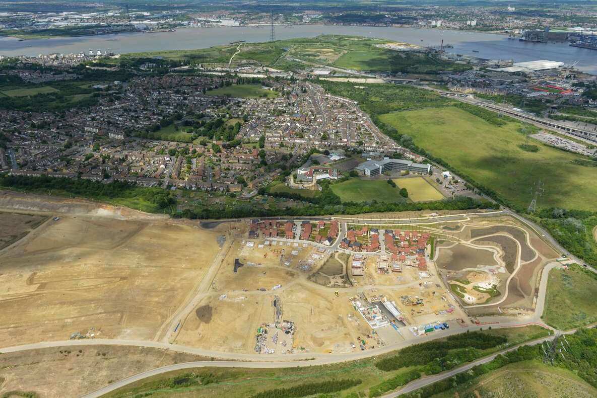 Ebbsfleet garden city is under construction, with Swanscombe to the north
