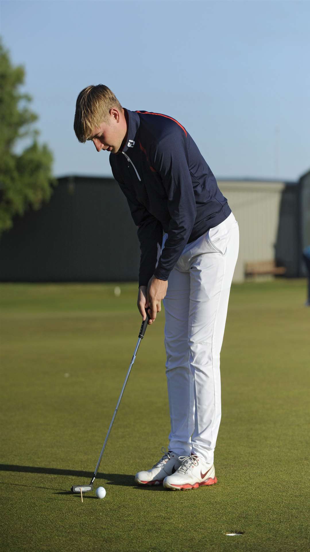 Michael Day attempts a putt during final qualifying at Royal Cinque Ports Picture: Tony Flashman