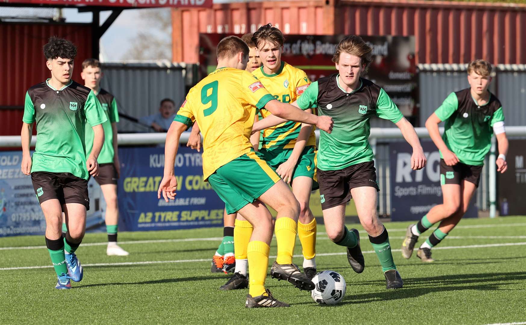 Oscar Kendrick of Ashford United under-15s looks to find a way to goal against Greenway Aces. Picture: PSP Images
