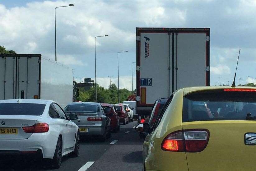 Motorists were stuck in slow moving traffic. Picture by @cricketlin