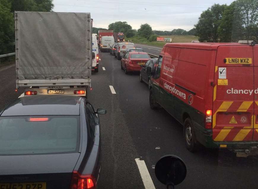 Seven-mile delays have built up on the M26. Picture: Paul Oliver