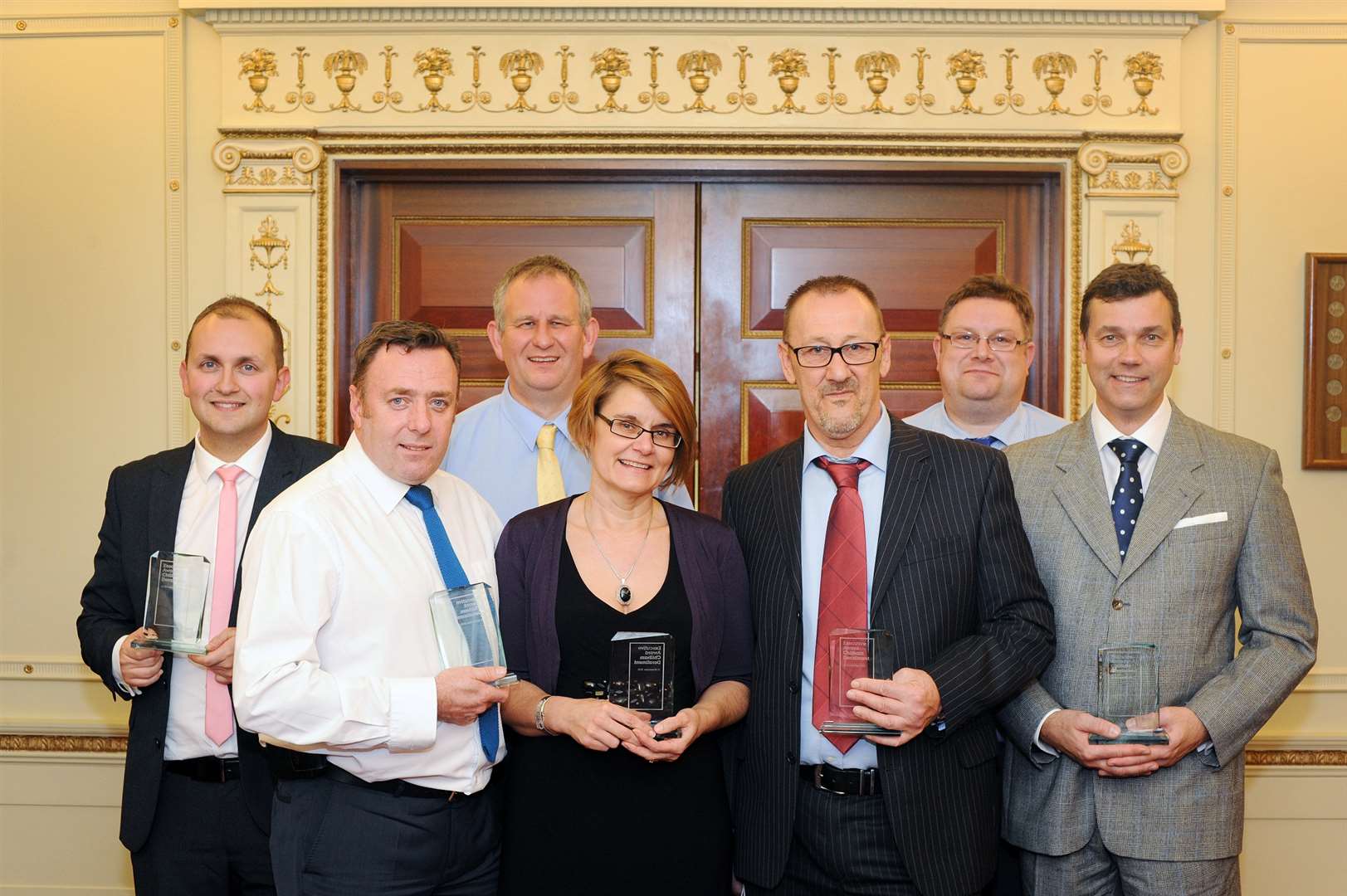 Pictured, left to right, with their award are Conductor Warren Wills, Area Manager Paul Harris, Station Manager Steve Watson, Station Manager Michelle Harris, Driver Tim Hewitt, Godmersham residentMatthew Gee, Driver Daryl Ryan