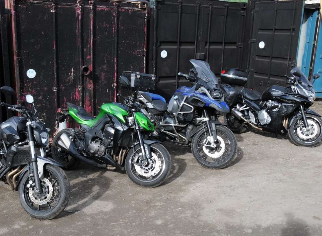 Motorcycles, believed to be stolen, have been recovered from a property in Horton Kirby. Picture: Kent Police