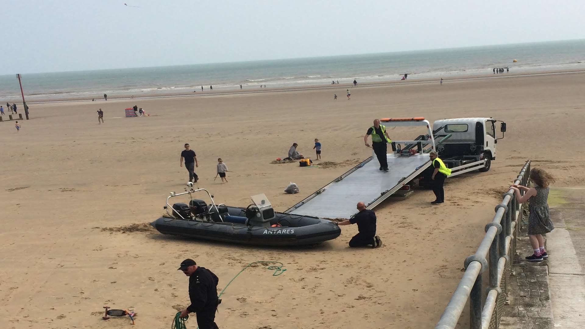 Migrants were rescued from a sinking inflatable boat at Dymchurch