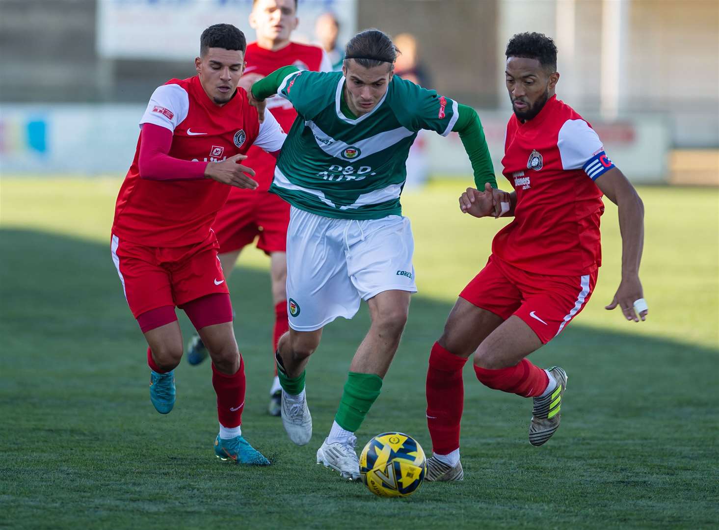 George Nikaj in action for Ashford during their FA Trophy defeat by Kings Langley. Picture: Ian Scammell