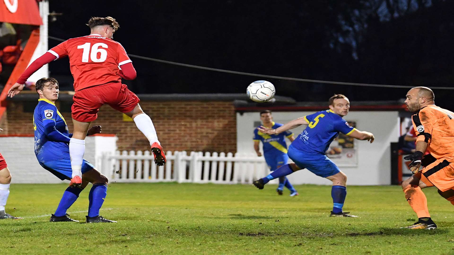 Eli Phipps turns in Welling's second goal from close range. Picture: Keith Gillard
