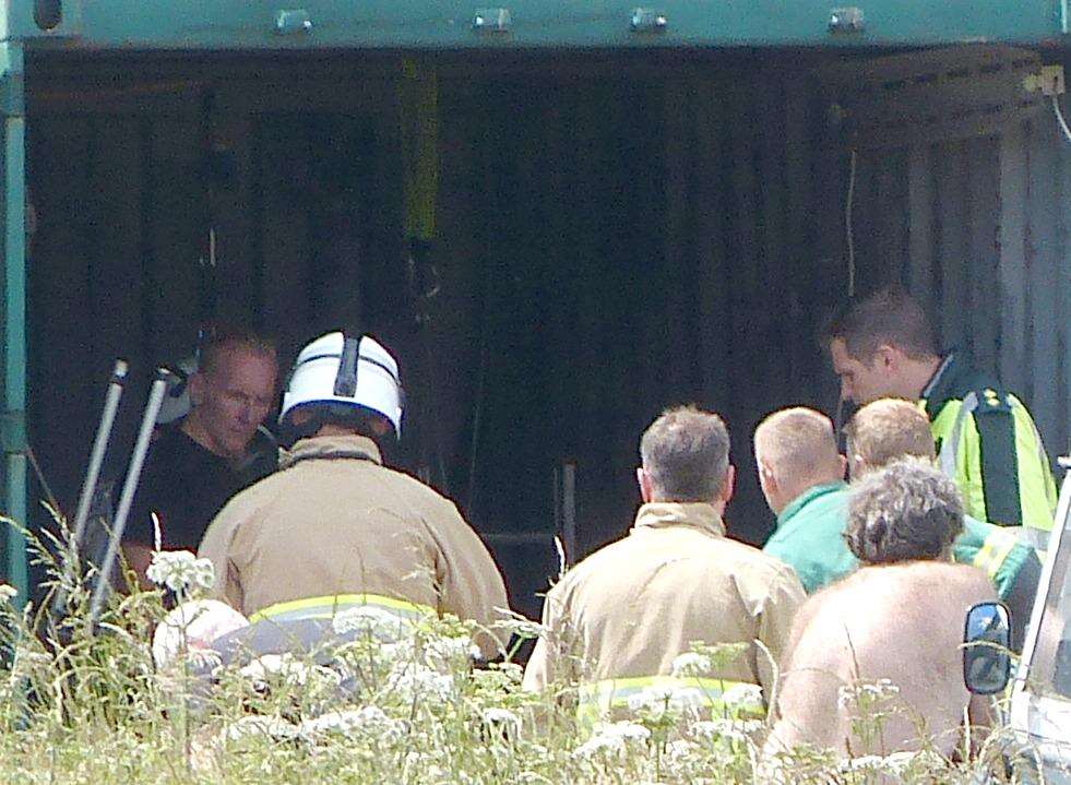The man fell 15 feet down the bunker, suffering serious head injuries. Picture: @Kent_999s