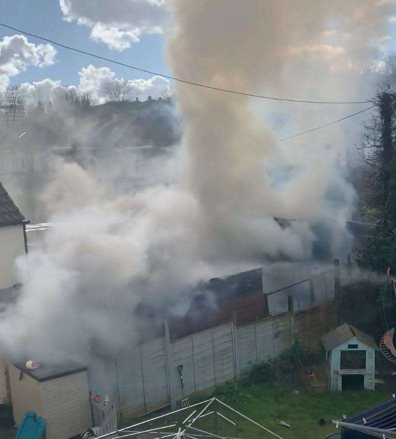 The smoke coming from the garden shed on Holcombe Road in Chatham. Photo: Hattie Tink