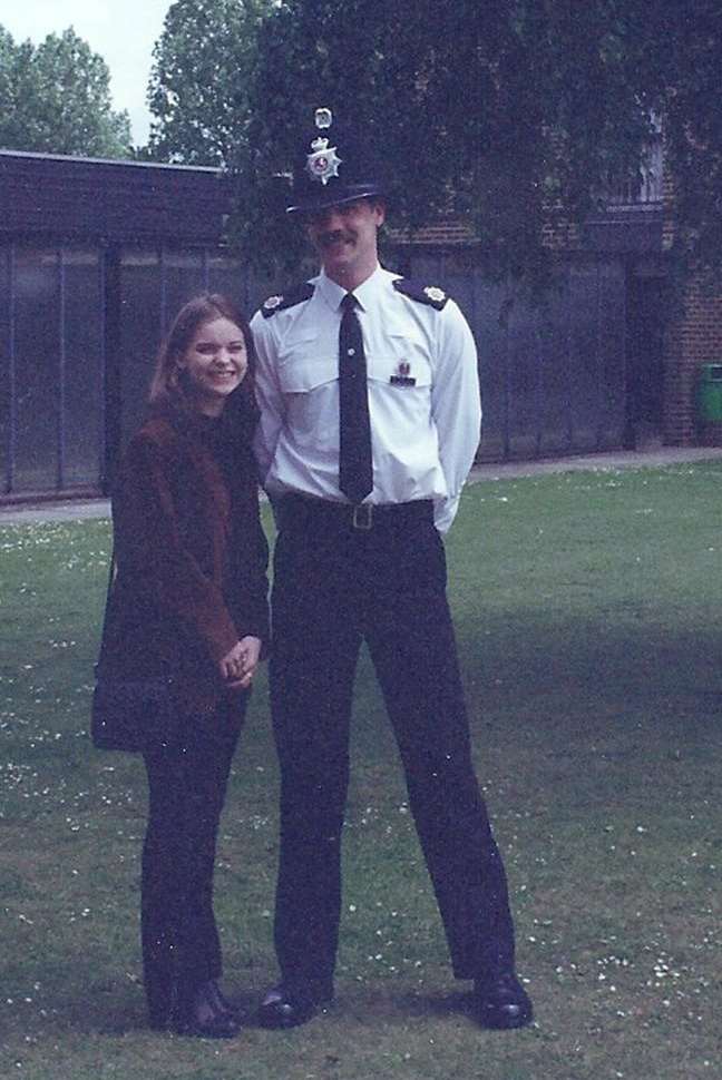 PC Colin Stroud at his passing out parade at Kent Police headquarters in Maidstone in 1997, with his wife, Jenny.