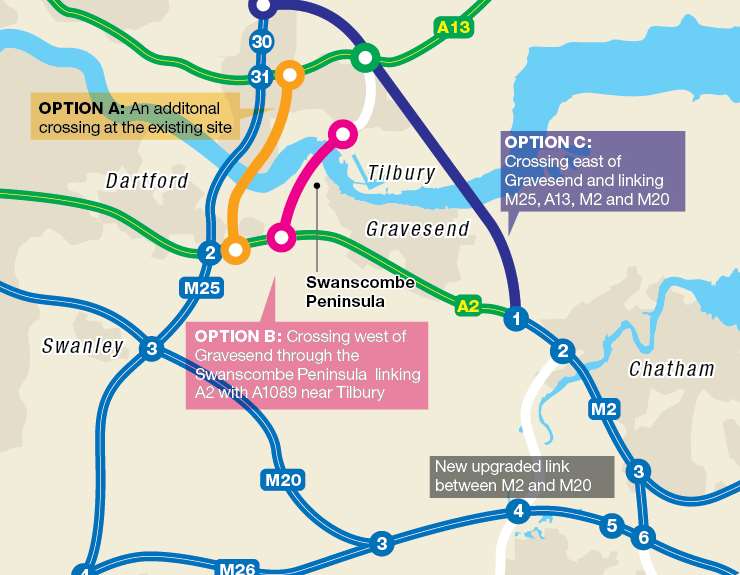 Options for a new lower Thames crossing - option B has now been ruled out