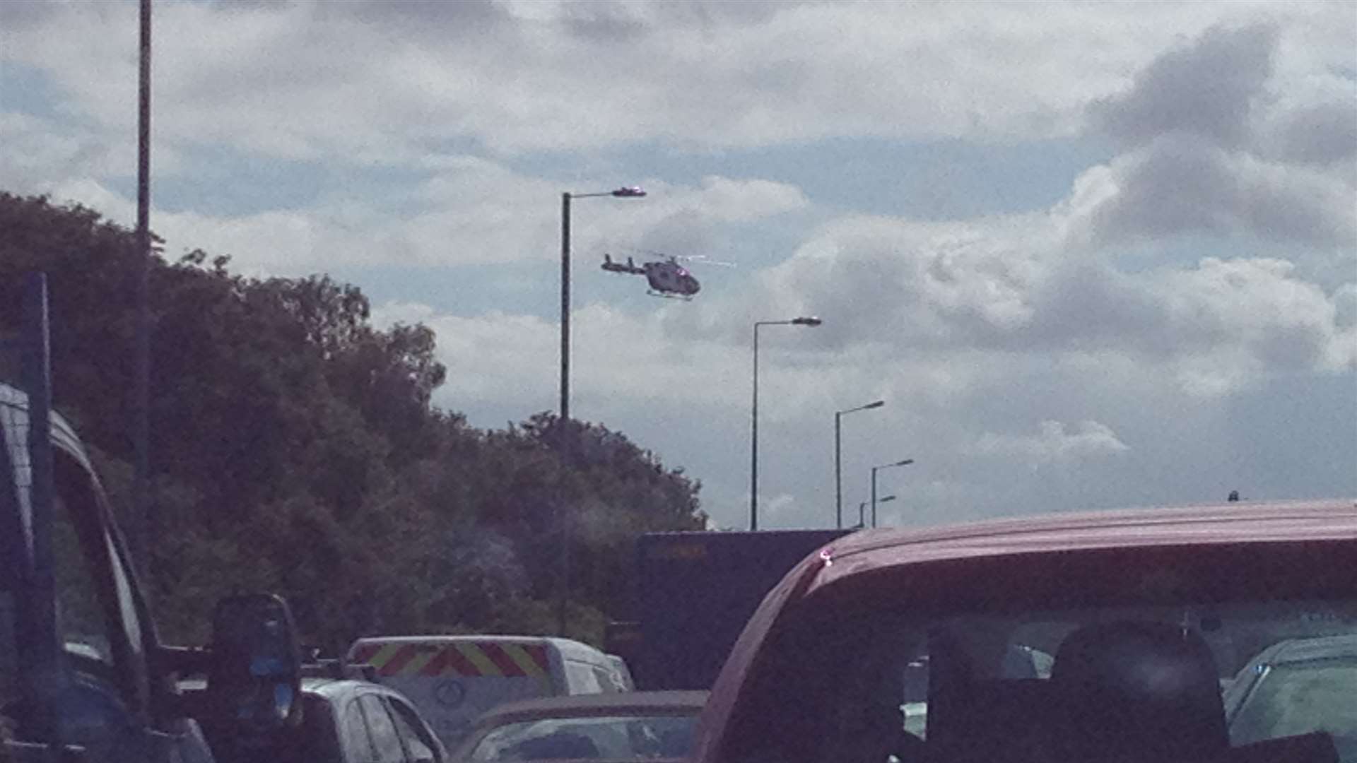 The air ambulance takes off after a man fell from a bridge over the A2