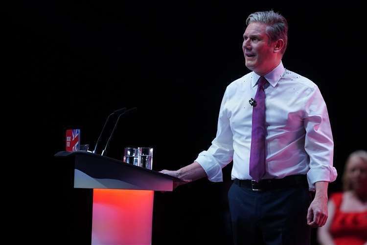 Labour leader Sir Keir Starmer making his keynote carried on with his speech after the glitter disruption (Peter Byrne/PA)
