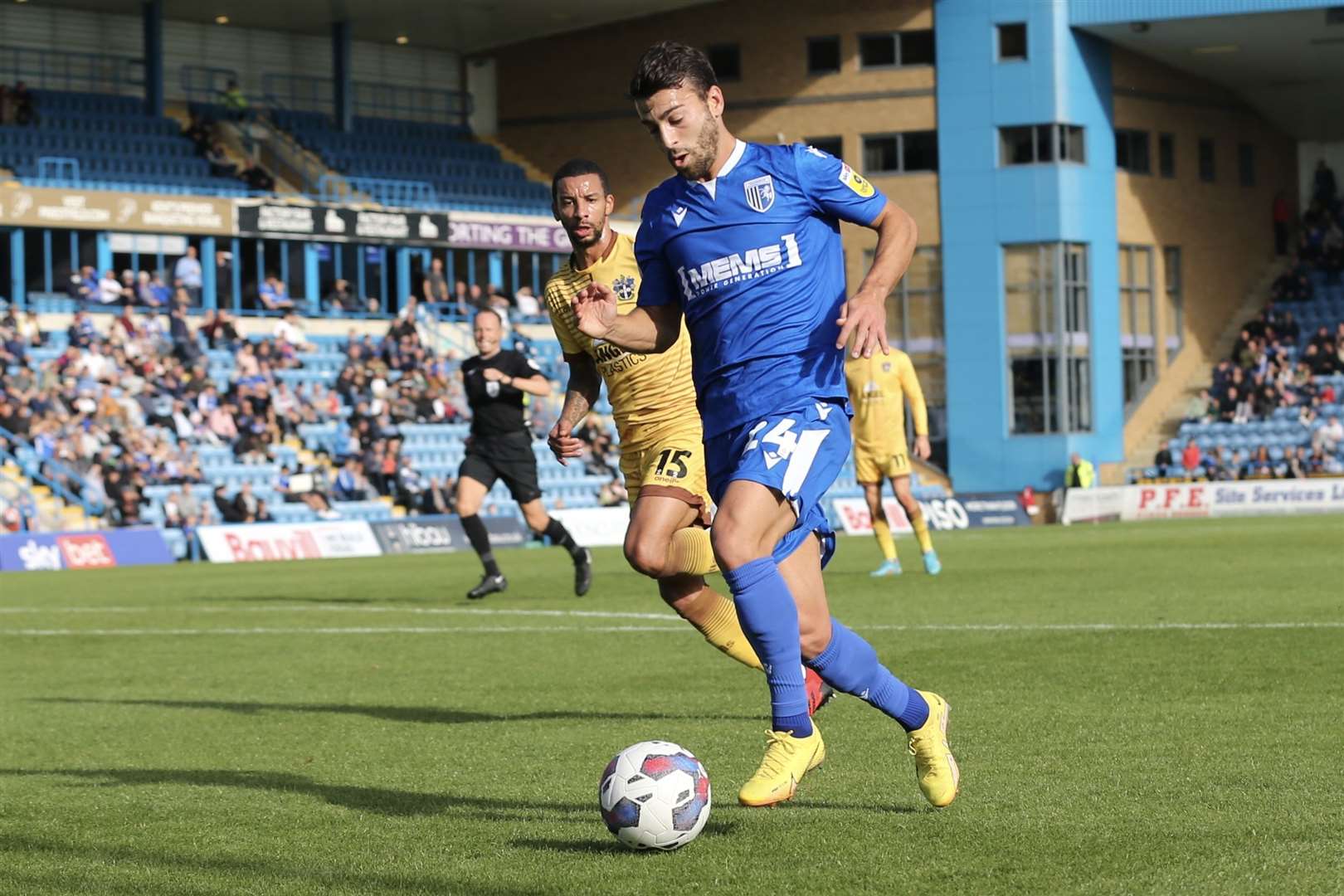 Scott Kashket on the attack for Gillingham. He was a constant threat on Saturday Picture: KPI (59696310)