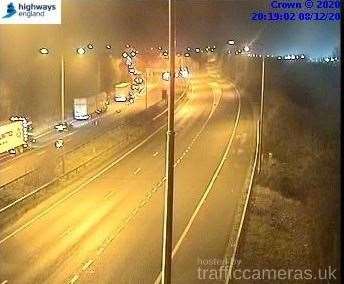 Police shut the London-bound carriageway of the M20 following the crash