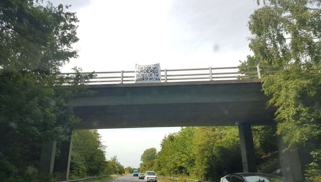 The banners are on the same flyover between Bellar's Bush and Ash Road on the A256 in Sandwich (35844664)