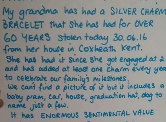 Pat Pounds' granddaughter is appealing for the bracelet to be returned
