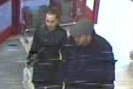 CCTV images of two people police want to identify after an elderly lady was restrained and robbed in Dartford