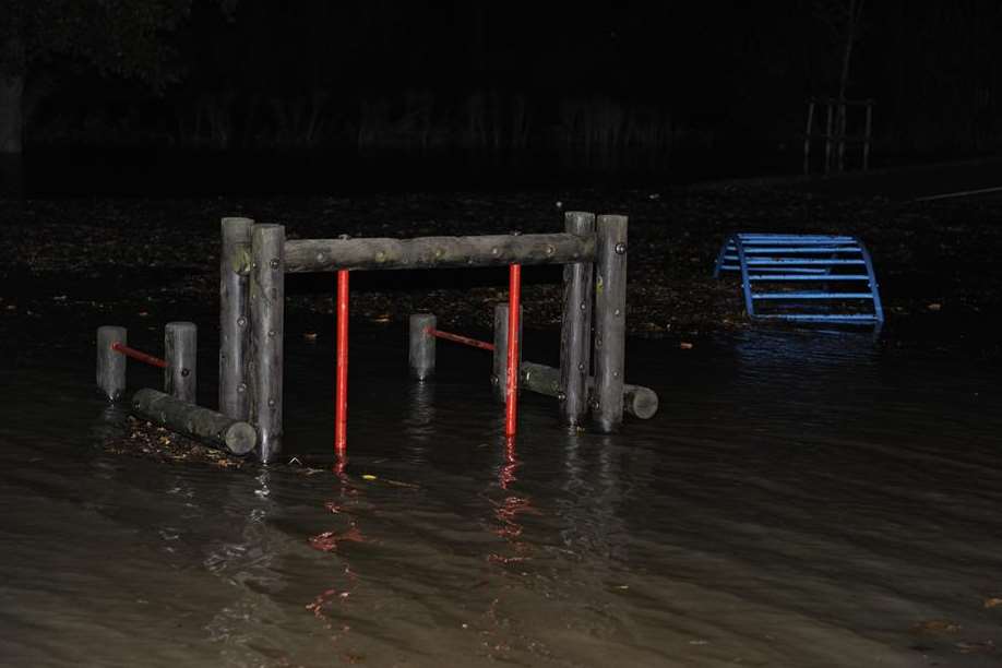 A children's play area almost completely submerged by flood water in Sandwich. Picture: Tony Flashman