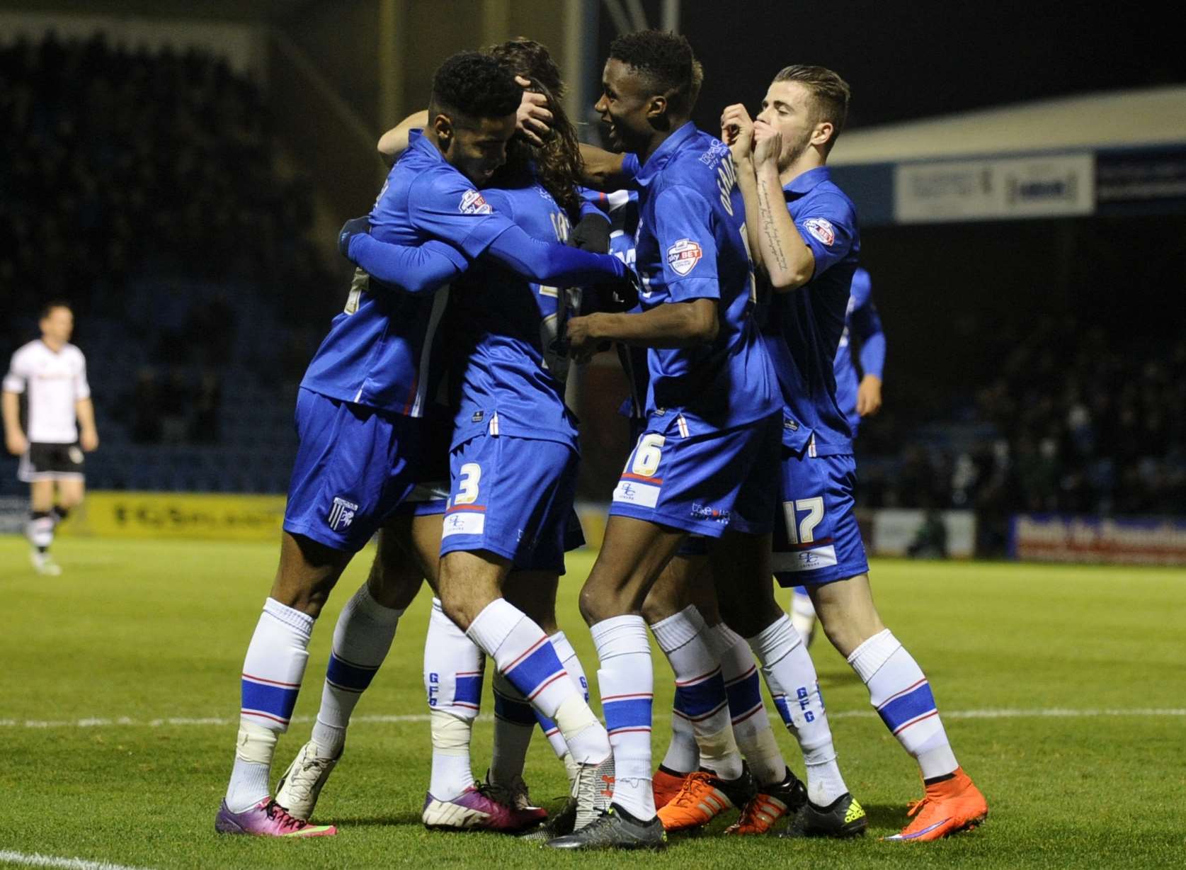 Gillingham players celebrate Bradley Dack's opener Picture: Barry Goodwin