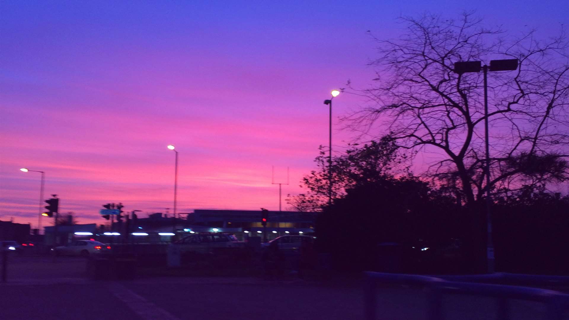 Sheerness station is bathed in purple light. Picture: Sarah Martin