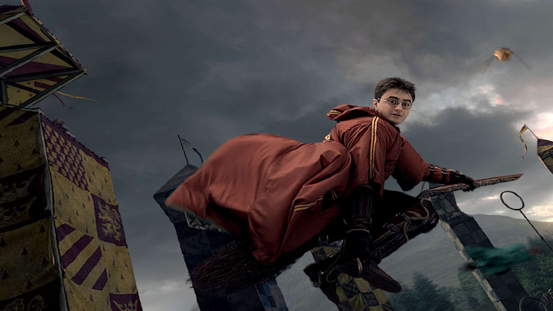Daniel Radcliffe as Harry Potter takes part in a game of quidditch. Picture: Warner Bros.