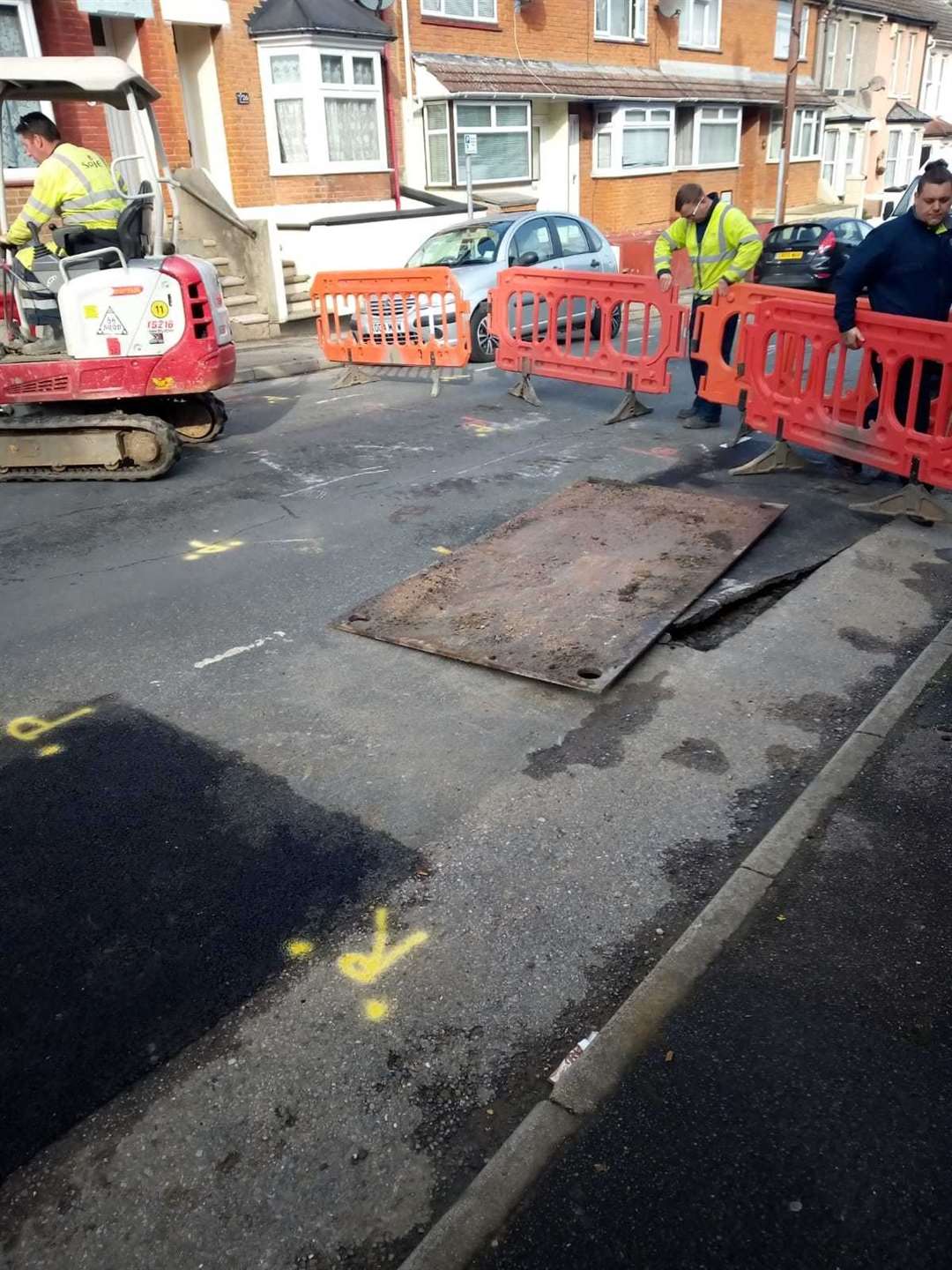 A metal sheet covers the hole in Corporation Road, Gillingham. Pic:Graham Buckley