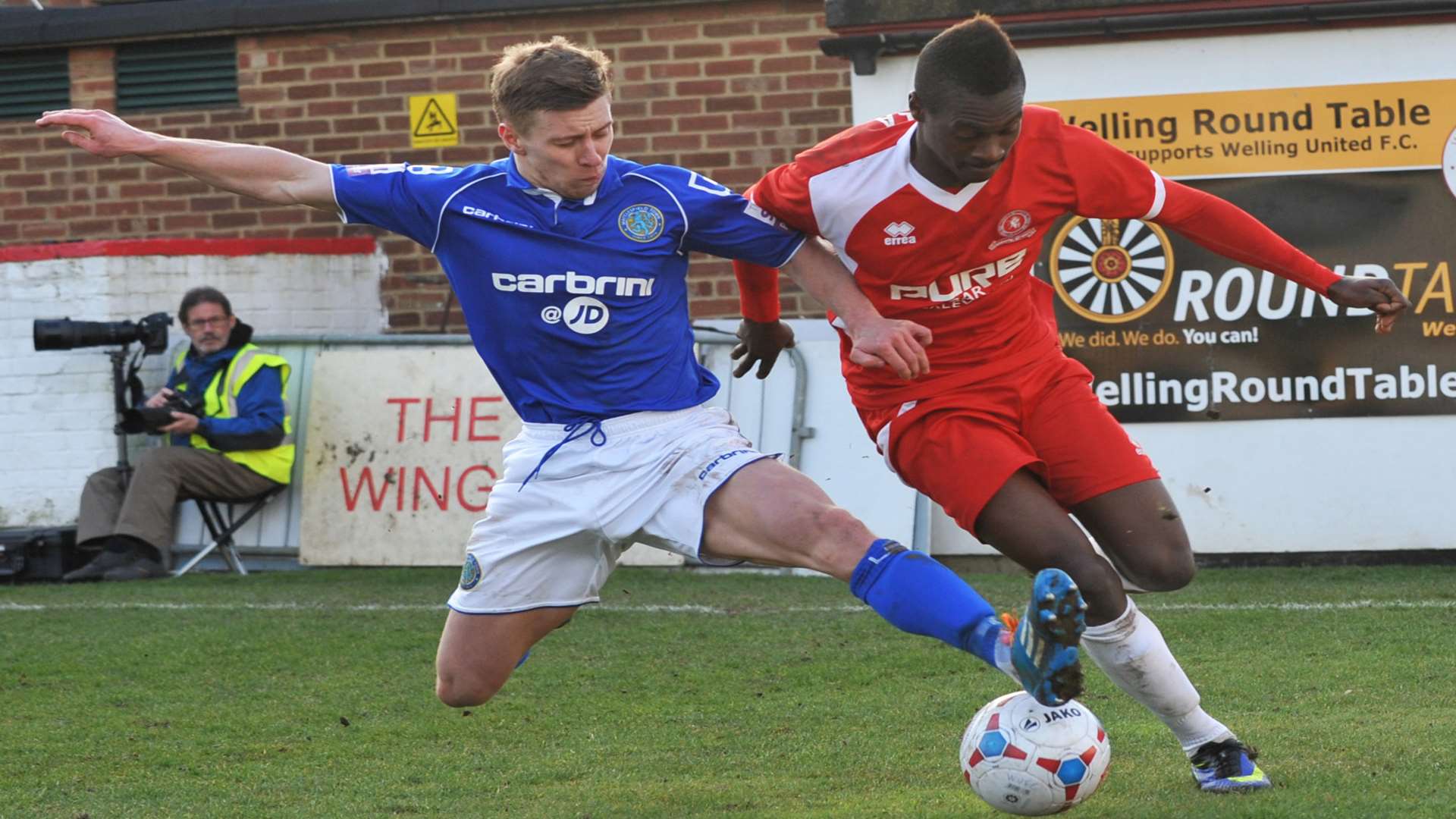 New Dover signing Toby Ajala takes on the Macclesfield defence during his time at Welling Picture: David Brown