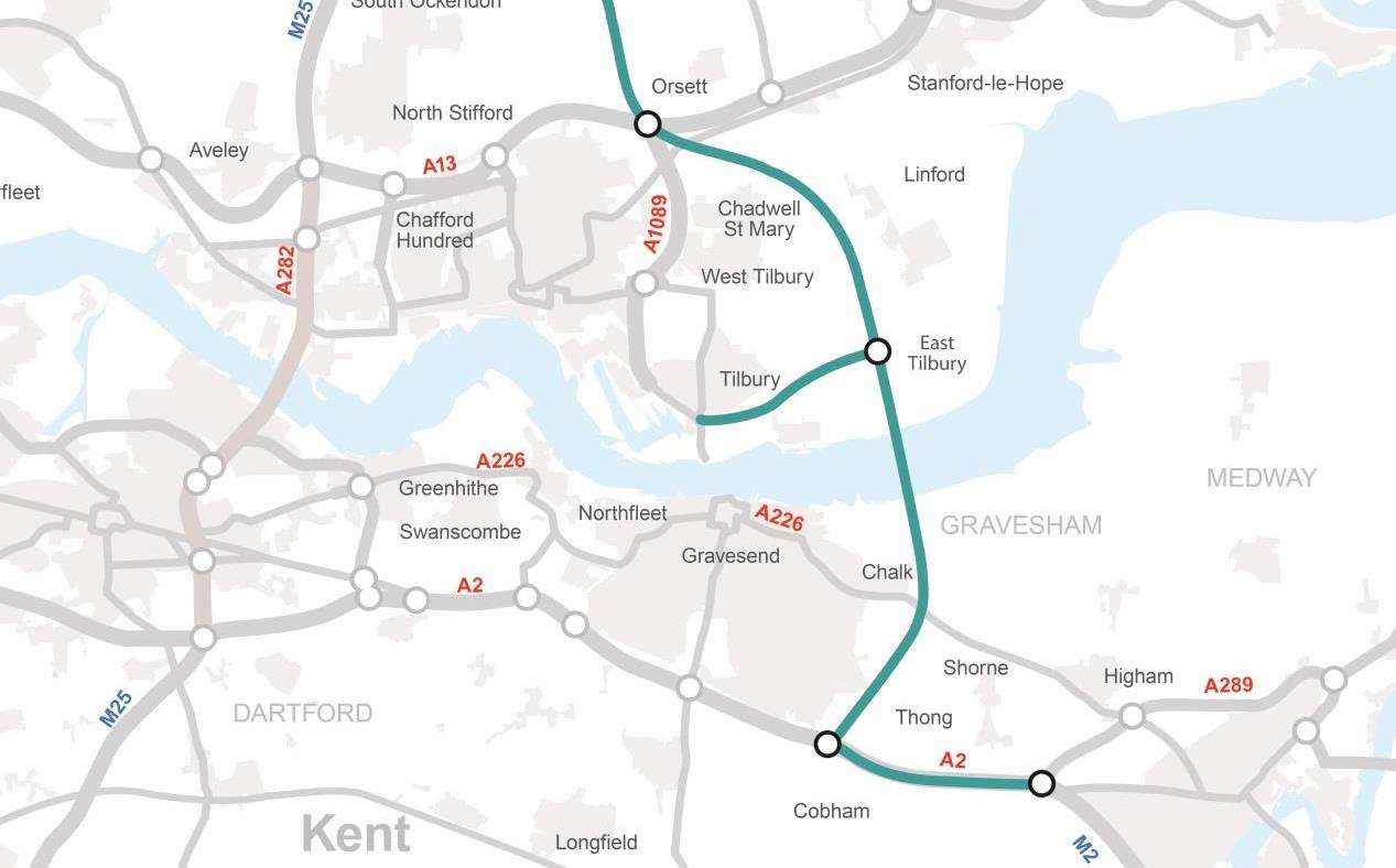 The route of the Lower Thames Crossing