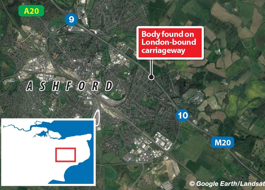 The body was found between junction 9 and 10 of the M20