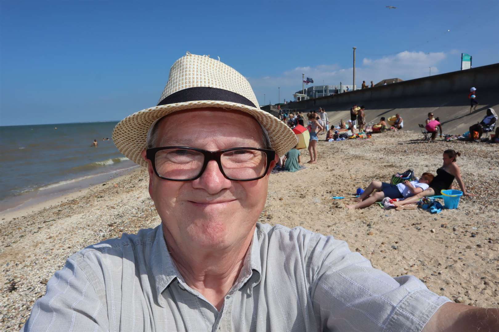 Reporter John Nurden sunning himself like a young buck otter on the beach at Leysdown, Sheppey