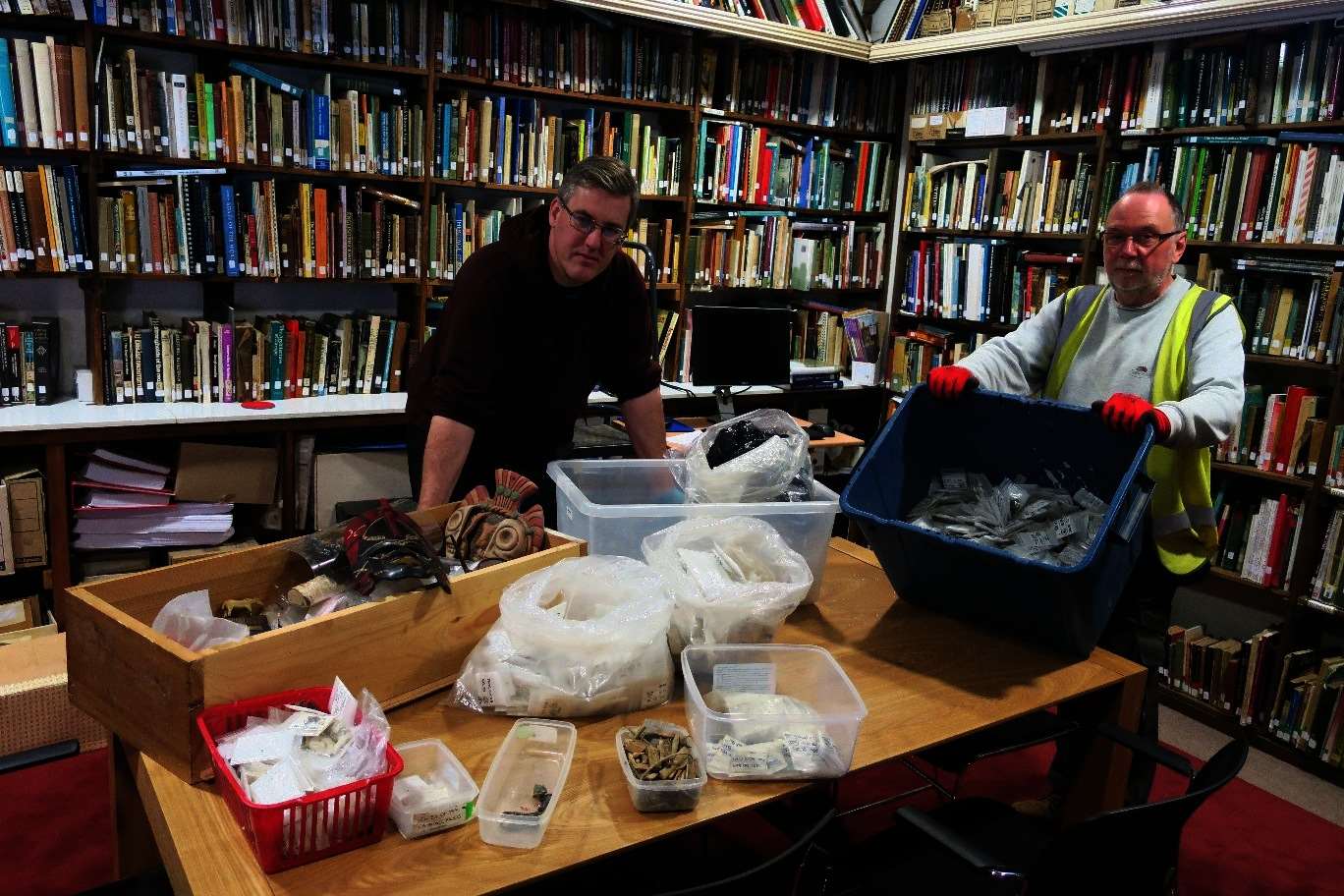 CAT outreach and archives manager Andrew Richardson (left) and archaeologist Gordon Hutchinson with the recovered finds (1229956)