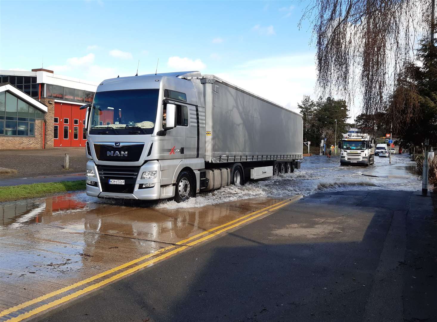 A lorry ploughed through the water, but the estate remains closed