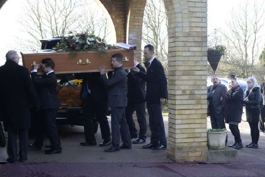 Mourners today at the funeral of Pat Lamb
