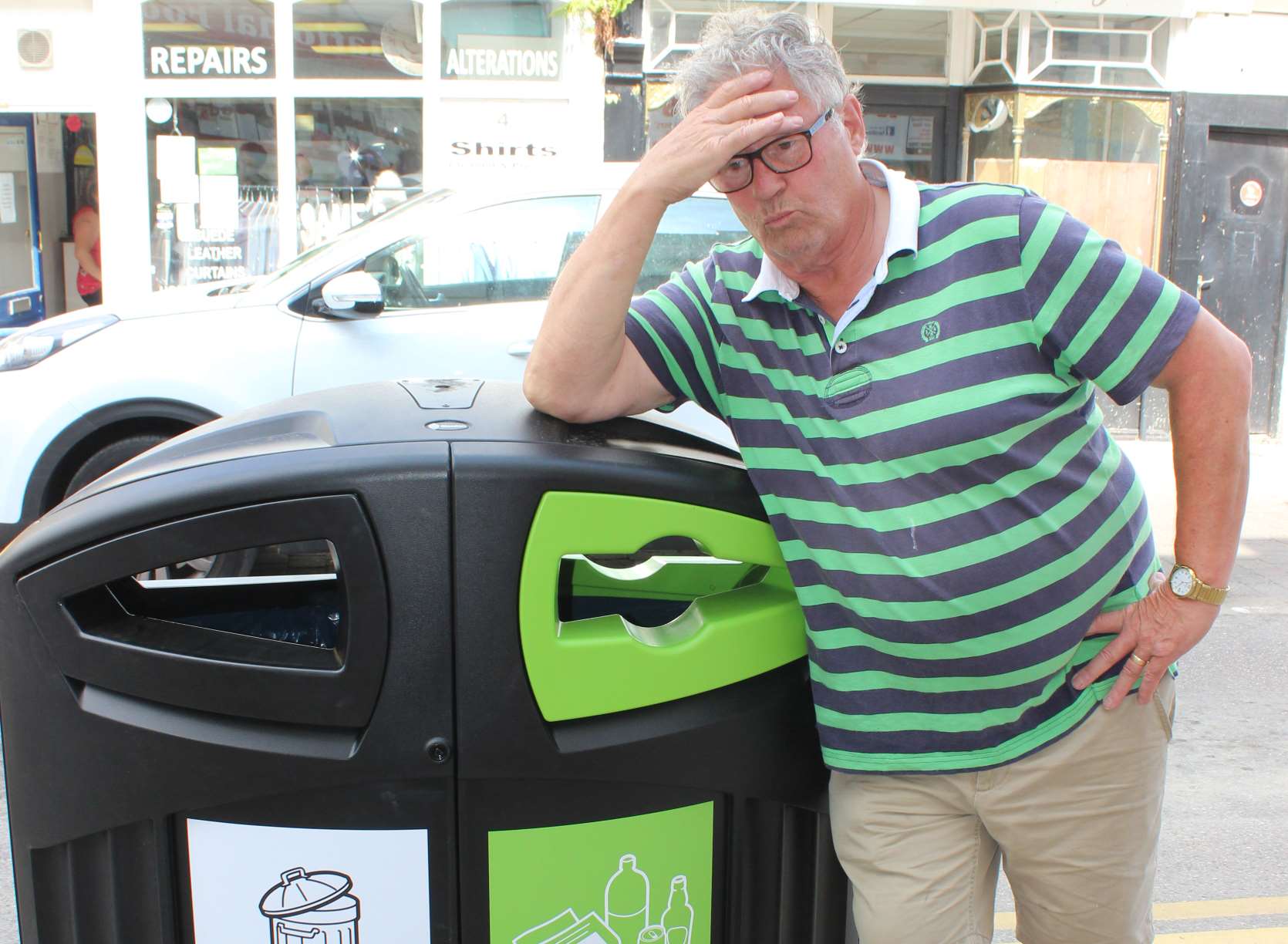 Fed up: Brian Spoor and one of the new bins.