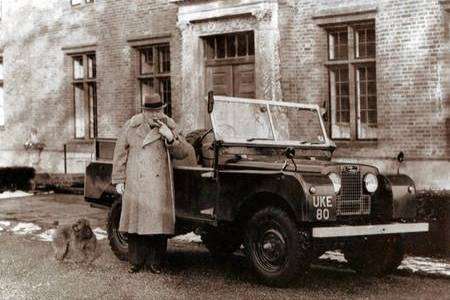 Winston Churchill at Chartwell with the Land Rover to be auctioned. Picture: SWNS.com