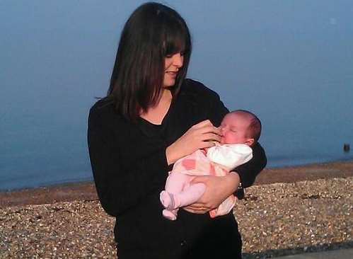 Kirsty Jeffrey with her daughter Paige along The Leas when she was a few weeks old