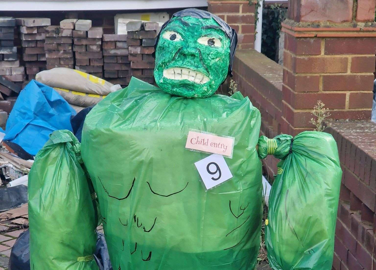 The Hulk is among the scarecrows on display