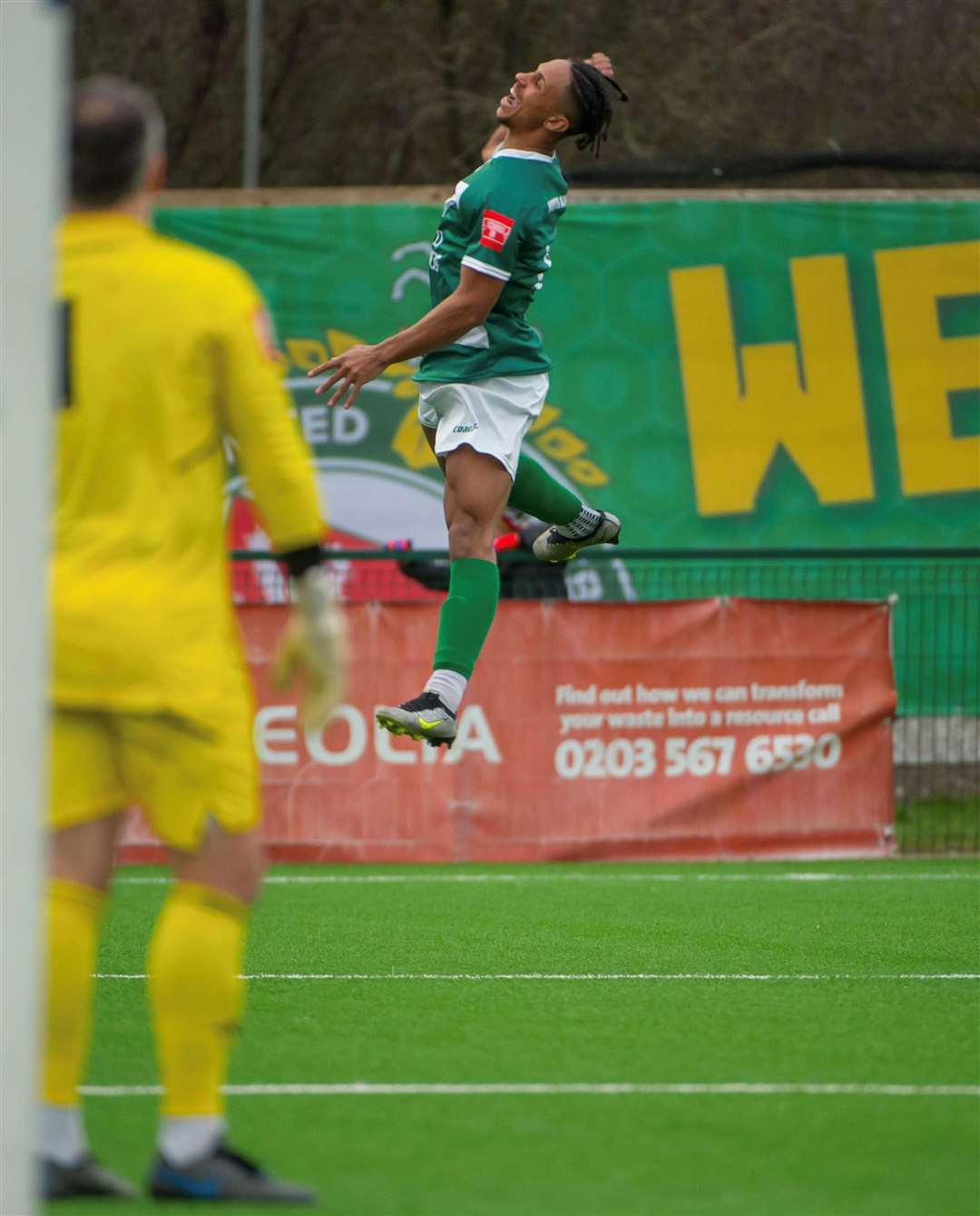 Jordan Ababio celebrates his first goal for Ashford. Picture: Ian Scammell