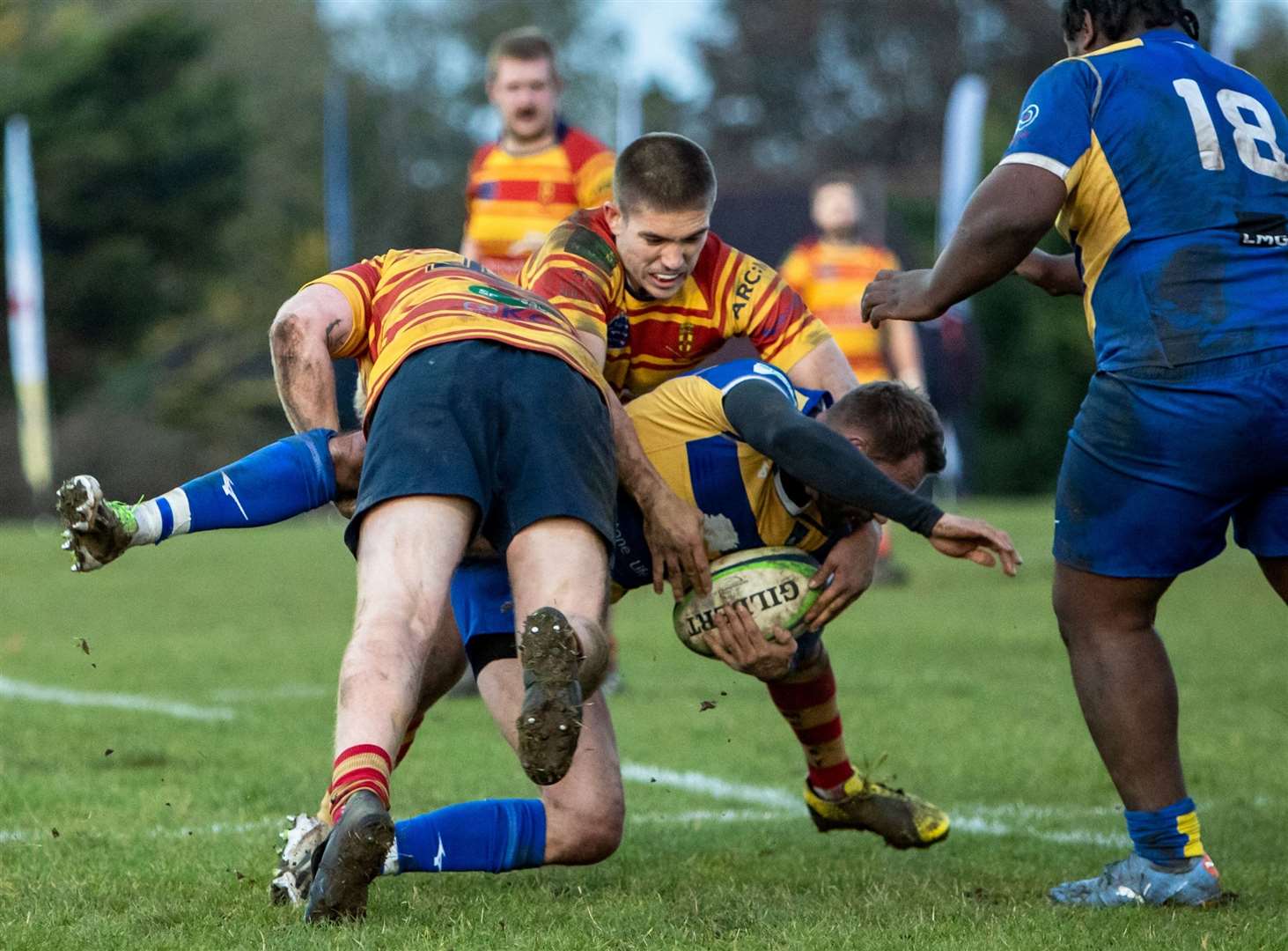 Medway's Ben Dance at the heart of the action against Beckenham. Picture: Jake Miles Sports Photography