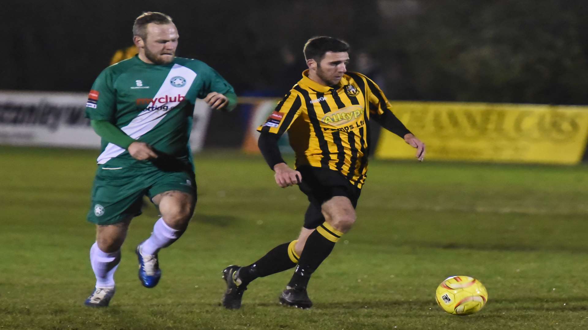 Ian Draycott on the ball for Folkestone against Whyteleafe Picture: Alan Langley
