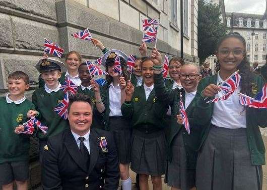 Children from Allington Primary School attend the Royal Navy's class frigate march through Maidstone