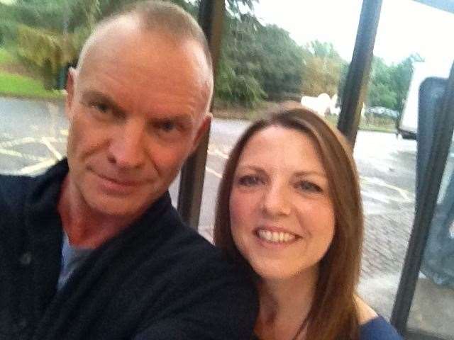 Musician Sting takes a picture of himself with Kent Messenger editor Denise Eaton. Copyright: Denise Eaton/KM Group