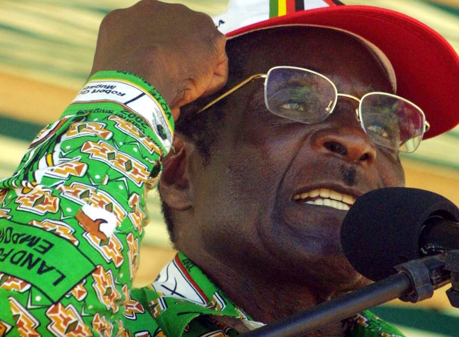 Former Zimbabwean President Robert Mugabe at an election rally in 2002. Picture: AP Photo/str