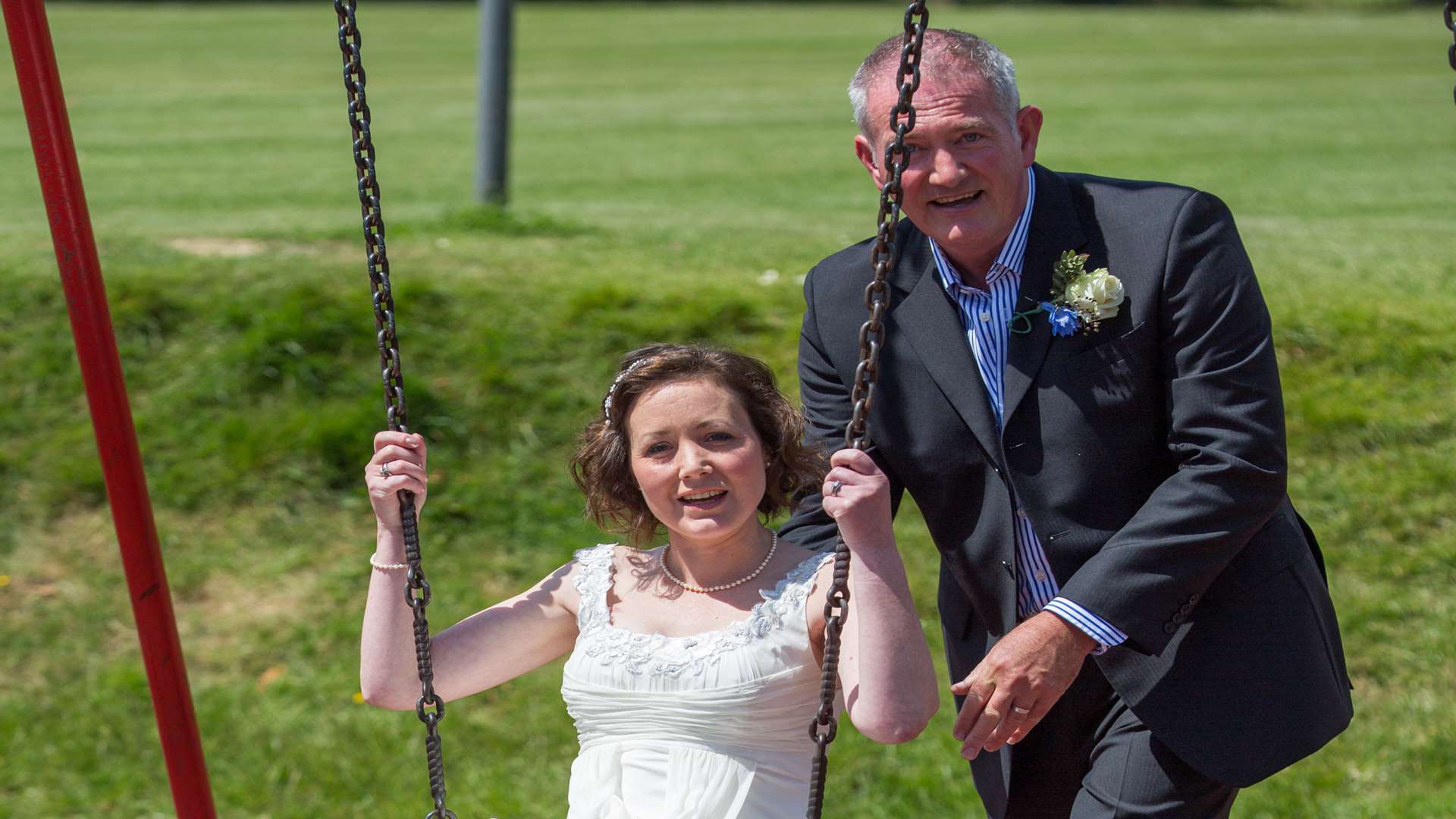 Graham and Tara Smith have fun at Tenterden recreation ground before their marriage blessing