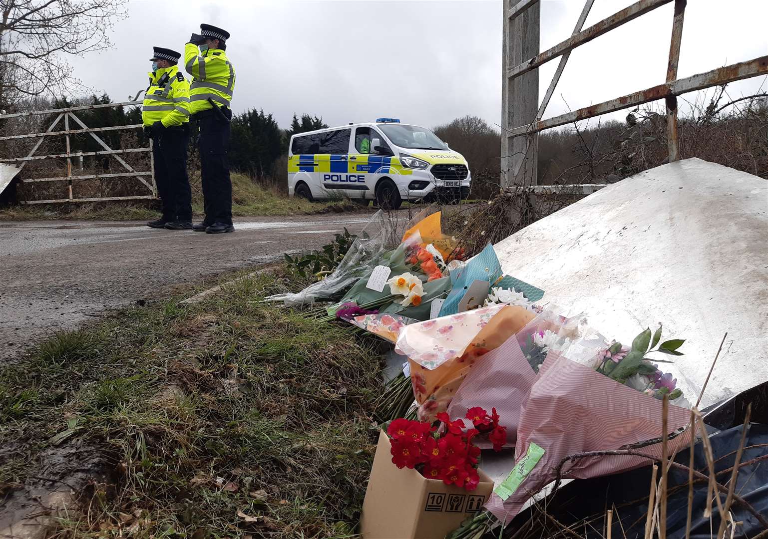 Flowers were left for Sarah Everard at the leisure complex entrance after her body was discovered