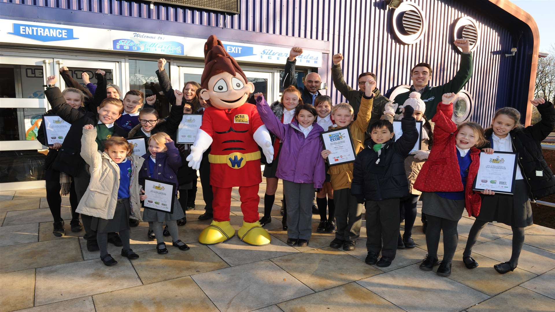 Walk to School and Literacy Challenge winners collect awards at Silver Blades Ice Rink, Ambley Road, Gillingham.