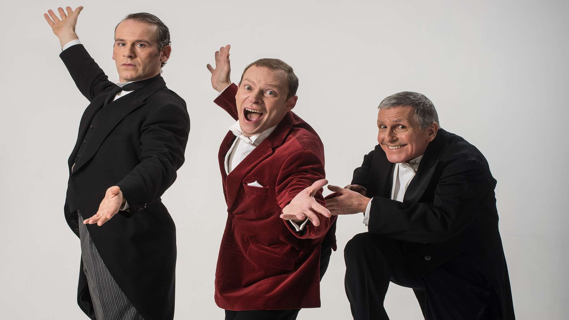 Jason Thorpe as Jeeves, Robert Webb as Wooster and Christopher Ryan as Seppings in Jeeves and Wooster in Perfect Nonsense