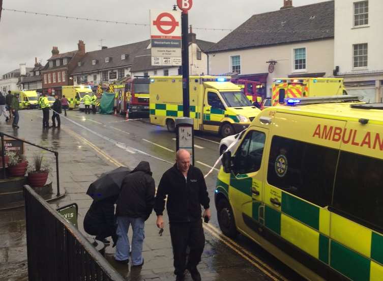 At least five ambulances are at the scene. Picture: Peter Thornley